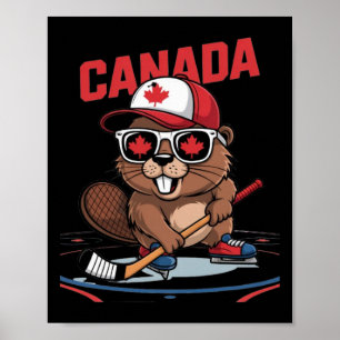 Kanadische Flagge Ahornblatt Biber Hockeyschläger  Poster