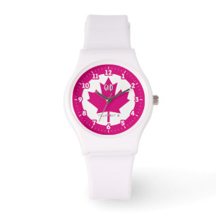 Kanadische Flagge Fuchsia Ahornleaf auf einer Armbanduhr