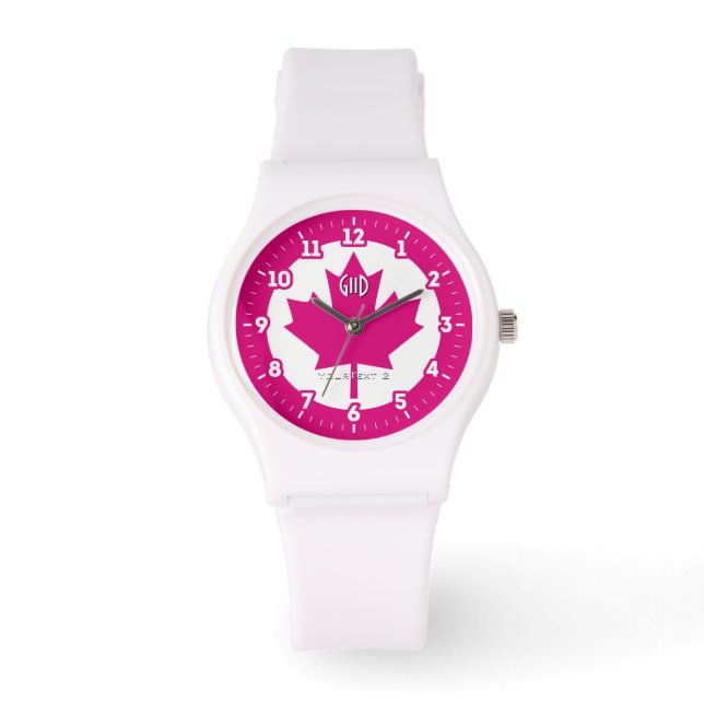 Kanadische Flagge Fuchsia Ahornleaf auf einer Armbanduhr (Vorderseite)