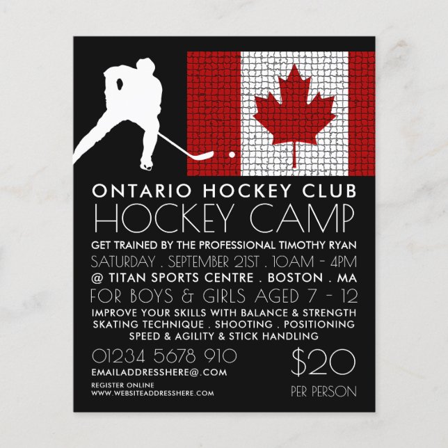 Kanadische Flagge, Hockey-Spieler, Campingwerbung Flyer (Vorne)
