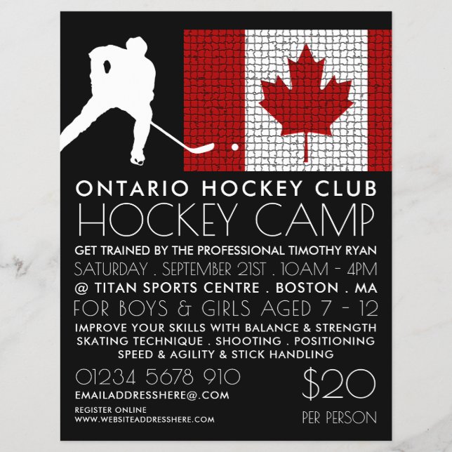 Kanadische Flagge, Hockey-Spieler, Campingwerbung Flyer (Vorne)