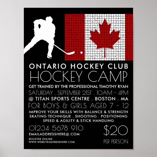 Kanadische Flagge, Hockey-Spieler, Campingwerbung Poster (Vorne)