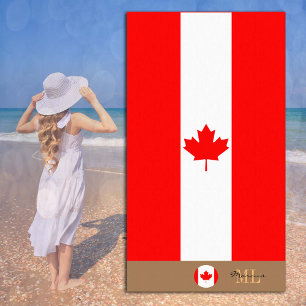 Kanadische Flagge & Kanada mit Monogramm / Strandt Strandtuch