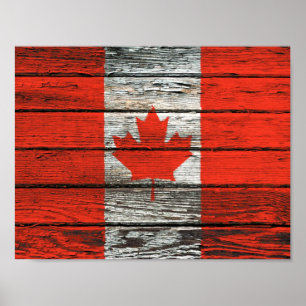 Kanadische Flagge mit robustem Holzkörneffekt Poster