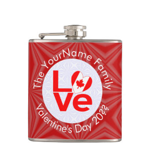 Kanadische Flagge Rote Buchstaben LOVE Personalisi Flachmann