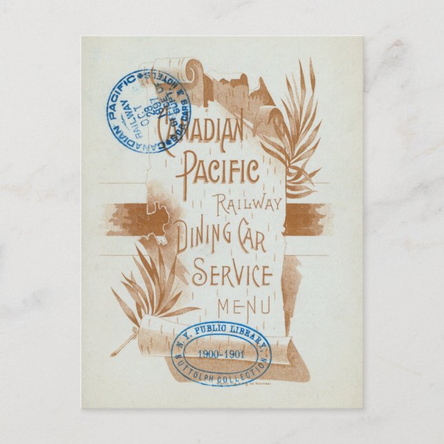 kanadische Pazifikbahn Abendessen Auto Menü 1897 Postkarte (Vorderseite)