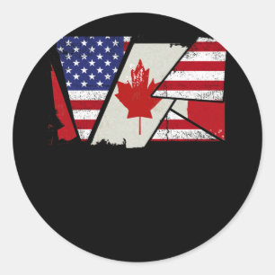 Kanadische Roots Half-Amerikanische Flagge Kanada Runder Aufkleber