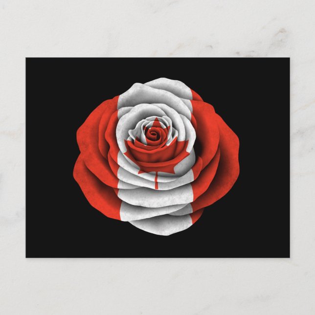Kanadische Rose Flag auf schwarz Postkarte (Vorderseite)