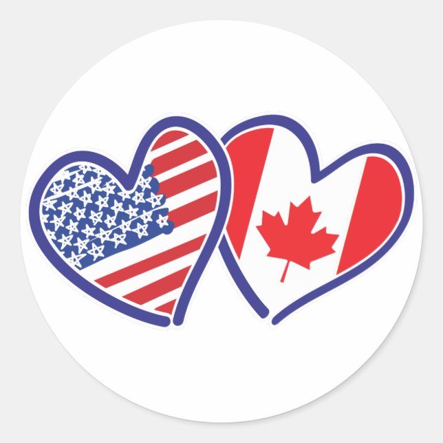 Kanadische und amerikanische Flaggenhörer Runder Aufkleber (Vorderseite)