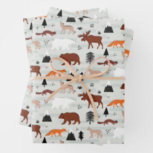 Kanadische Wildtiere Muster Elche Bären Fox Wolf Geschenkpapier Set