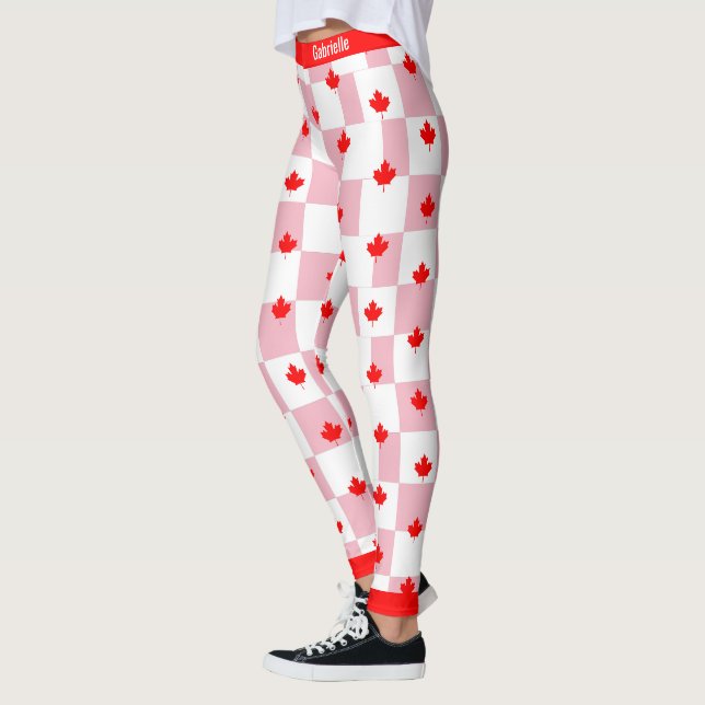 Kanadischer Ahorn auf karierte rosa Pastete Leggings (Links)