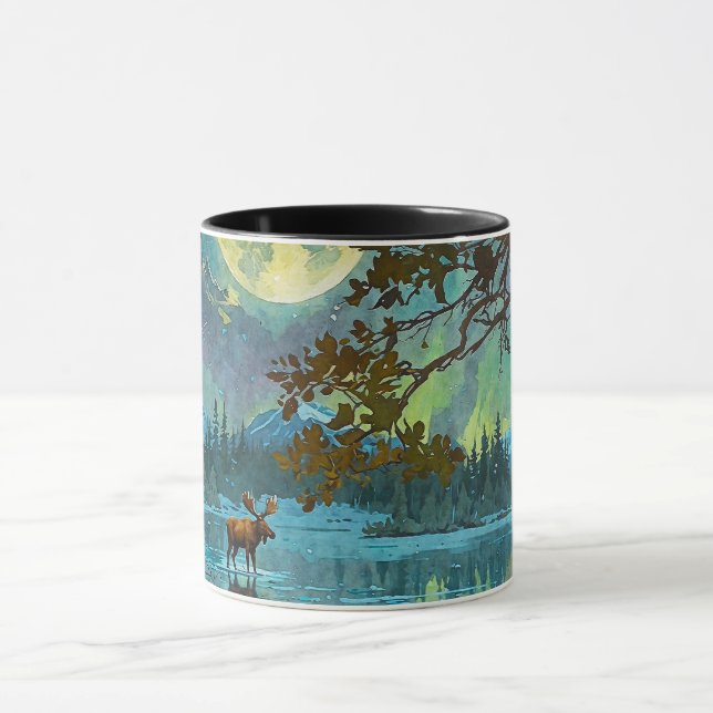 Kanadischer Elch & Wintermond Tasse (Zentrum)