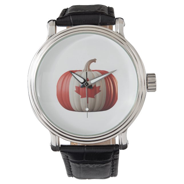 Kanadischer Erntedank Pumpkin Maple Leaf über Armbanduhr (Vorderseite)