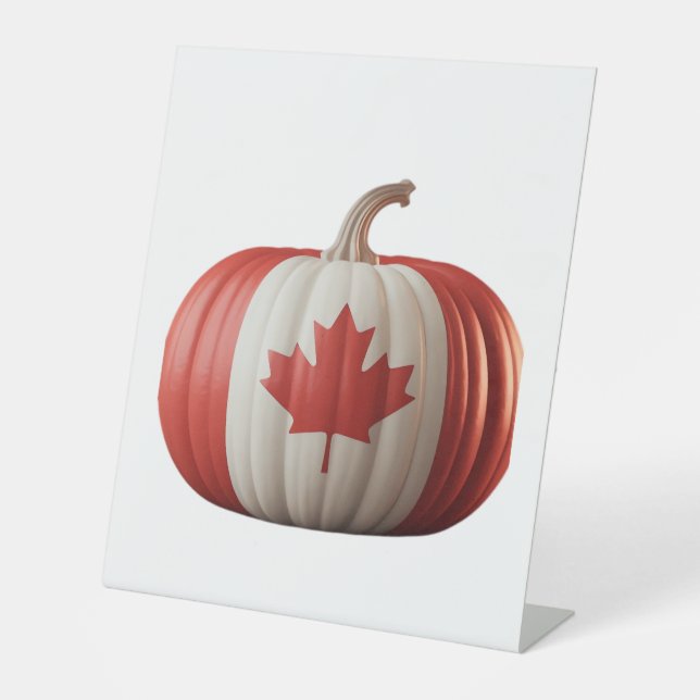 Kanadischer Erntedank Pumpkin Maple Leaf über Sockelschild (Vorderseite)
