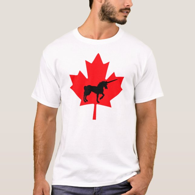 Kanadischer schwarzer Unicorn-T - Shirtsonderbares T-Shirt (Vorderseite)