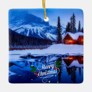 Kanadischer Winter, Frohe Weihnachten. Keramikornament