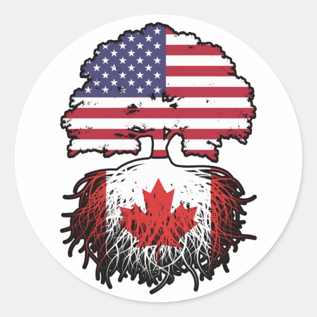 Kanadisches Flag der amerikanischen Tree Roots Runder Aufkleber (Vorderseite)