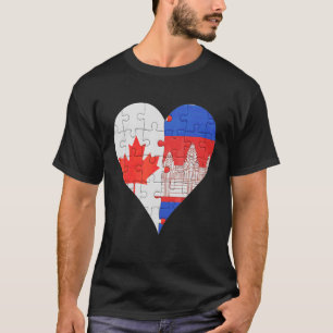 kanadisches kambodschanisches Flaggenherz T-Shirt