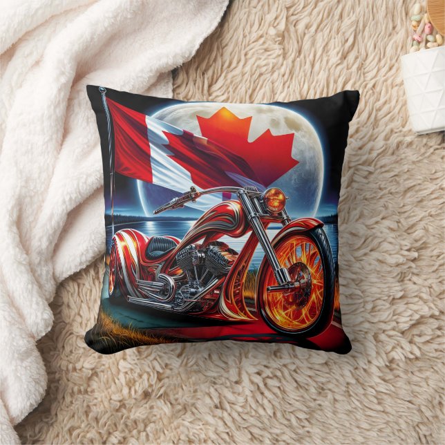 Kanadisches Motorrad mit Flagge in Mondlandschaft Kissen (Decke)