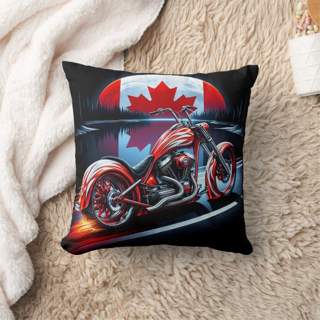 Kanadisches Motorrad unter einer Mondflagge Kissen (Decke)
