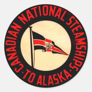 Kanadisches Nationales Steamschiff nach Alaska Runder Aufkleber