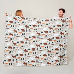 Kanadisches Wildtier-Muster Elch Bär Fuchs Wolf Fleecedecke