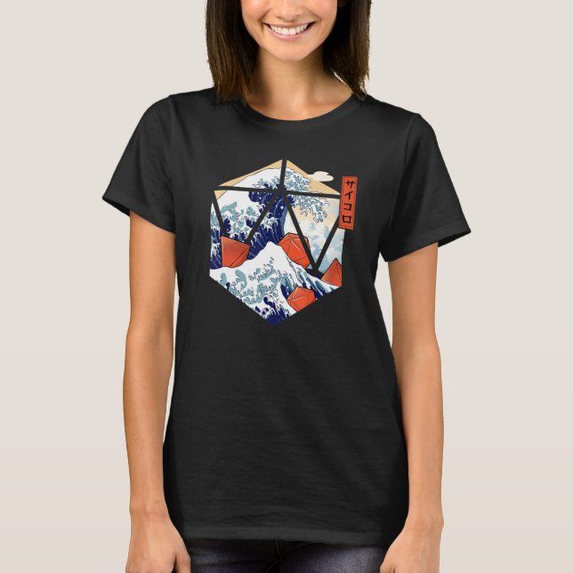 Kanagawa D20 Dice Japanisch große Welle von Dungeo T-Shirt (Vorderseite)