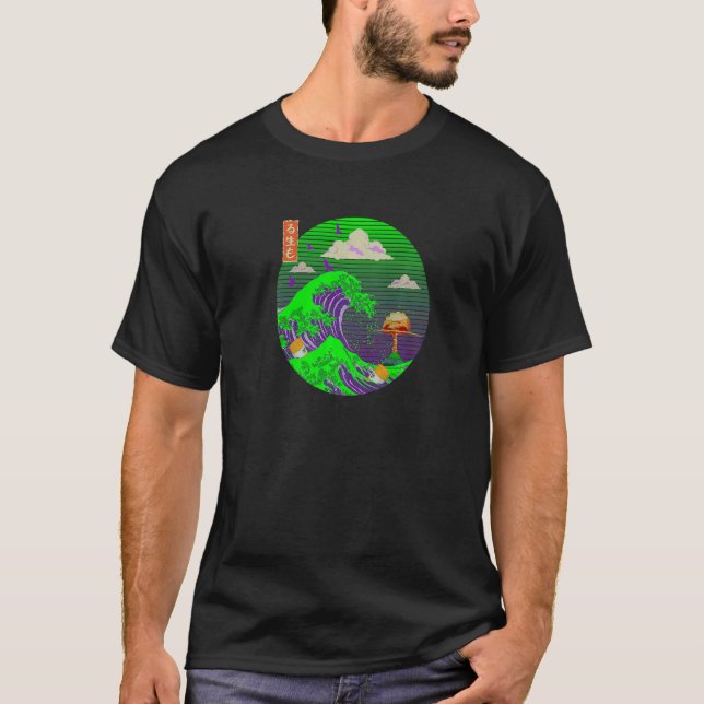 Kanagawa Great Wave Toxic Apokalypse Vaporwave Out T-Shirt (Vorderseite)