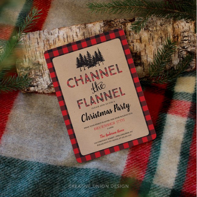 Kanal Die Flannel Weihnachtsfeiertage Party Einlad Einladung (channel the flannel christmas party)