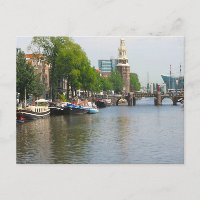 Kanal im Zentrum von Amsterdam Postkarte (Vorderseite)