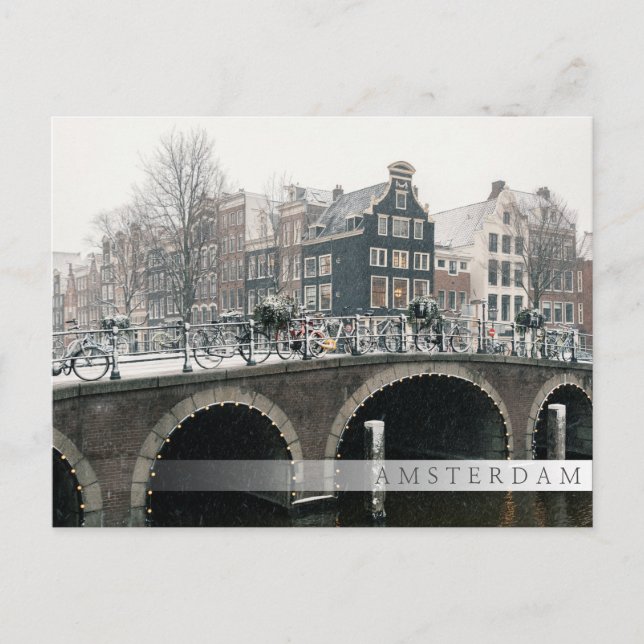Kanal in Amsterdam im Winter Postkarte (Vorderseite)