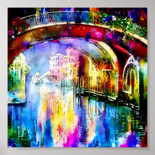 Kanal in Venedig in leuchtender Aquarellkunst Poster