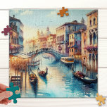 Kanal in Venedig Italien Wasserfarbenpuzzle<br><div class="desc">Puzzle mit einem Aquarellbild eines Kanals in Venedig,  Italien. Das ist eine Fantasieszene,  die nicht auf einer echten Lage in Venedig basiert.</div>