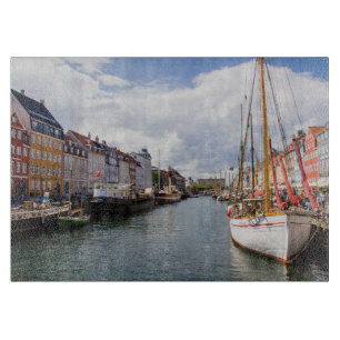 Kanal mit Booten  Kopenhagen Schneidebrett
