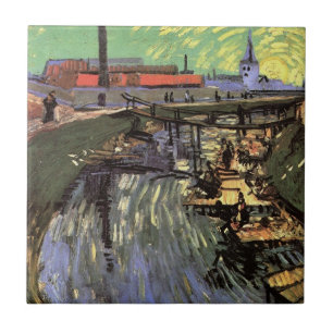 Kanal mit Frauen beim Waschen von Vincent van Gogh Fliese