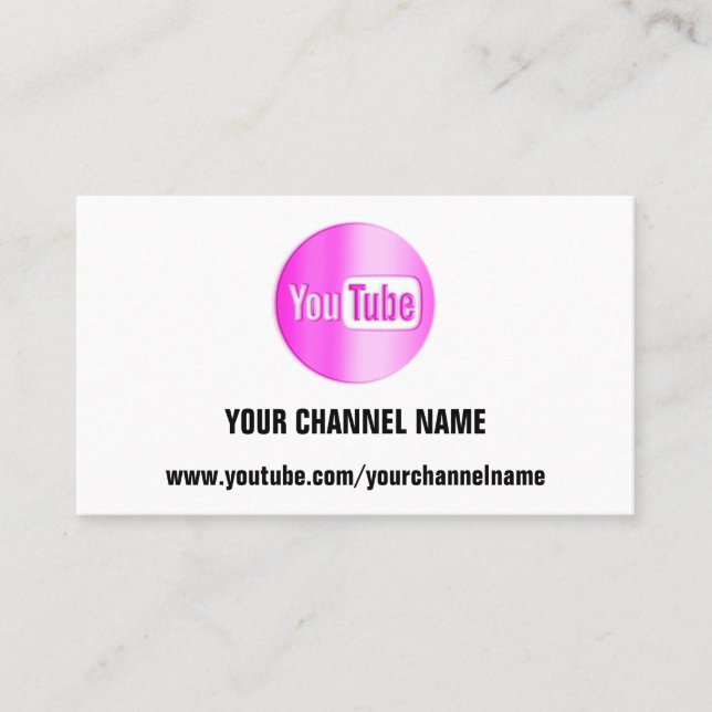 KANAL NAME YOU TUBER LOGO QR CODE PINK WHITE VISITENKARTE (Vorderseite)