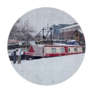 Kanalboot im Schnee Schneidebrett