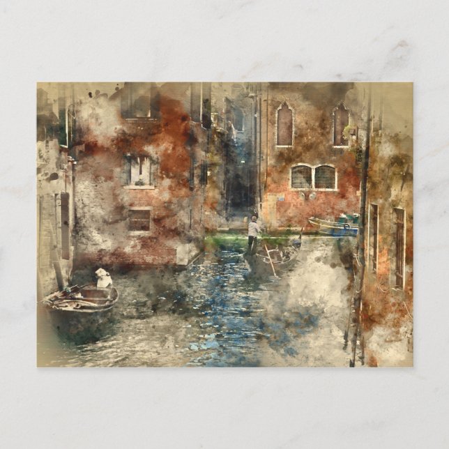 Kanäle von Venedig Italien Wasserfarbe Postkarte (Vorderseite)