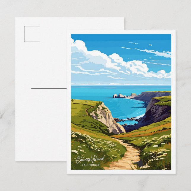 Kanalinseln Kalifornien - Darstellung von Reisen Postkarte (Vorne/Hinten)