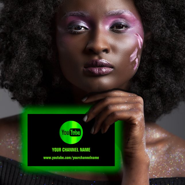 KANALNAME YOUTUBER LOGO QR CODE BLACK GREEN VISITENKARTE (CHANNEL NAME YOUTUBER LOGO QR CODE BLACK GREEN BUSINESS CARD)