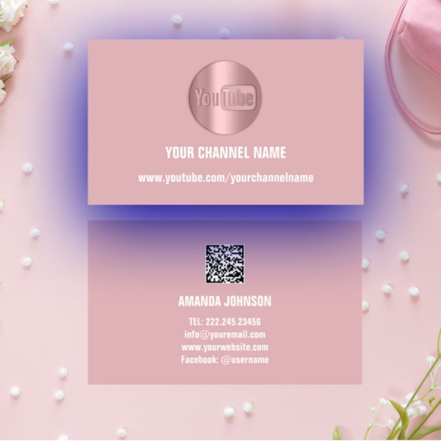 KANALNAME YOUTUBER LOGO QR CODE PINK VISITENKARTE (CHANNEL NAME YOUTUBER LOGO QR CODE PINK BUSINESS CARD)