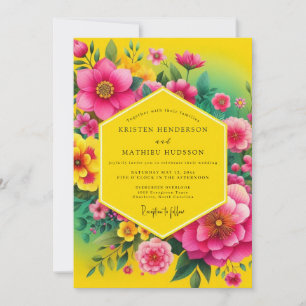 Kanarien-Fuchsien-Flora-Hochzeit Einladung