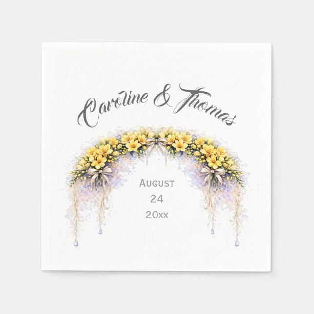 Kanariengelb Romantische Freesie Florale Hochzeit Serviette (Vorderseite)