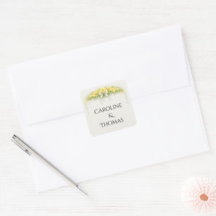 Kanariengelb Romantische Freesien-Blumenhochzeit Quadratischer Aufkleber