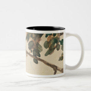 Kanarienvogel auf einer Eichen-Niederlassung Zweifarbige Tasse