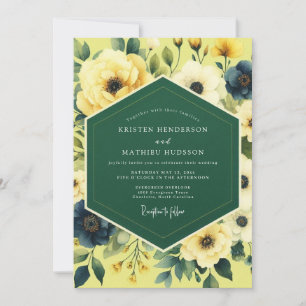 Kanarienvogel Indigo Malerische Hochzeit Einladung