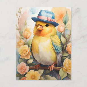 Kanarienvogel mit Fedora-Hut Postkarte