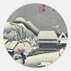Kanbara von Ando, Hiroshige Ukiyoe Runder Aufkleber