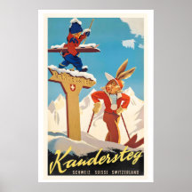 Kandersteg Suisse Affiche de Ski Vintage