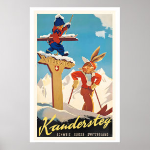 Kandersteg Suisse Affiche de Ski Vintage